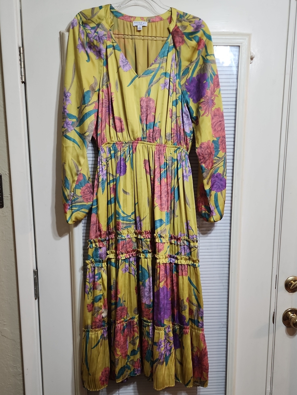 Current Air Yellow Floral-Trim Maxi Dress
